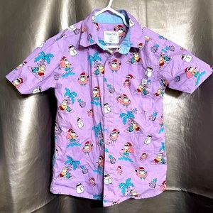 Boys size 6 Sovereign Code Santa & Snowman Purple Beach Christmas Shirt